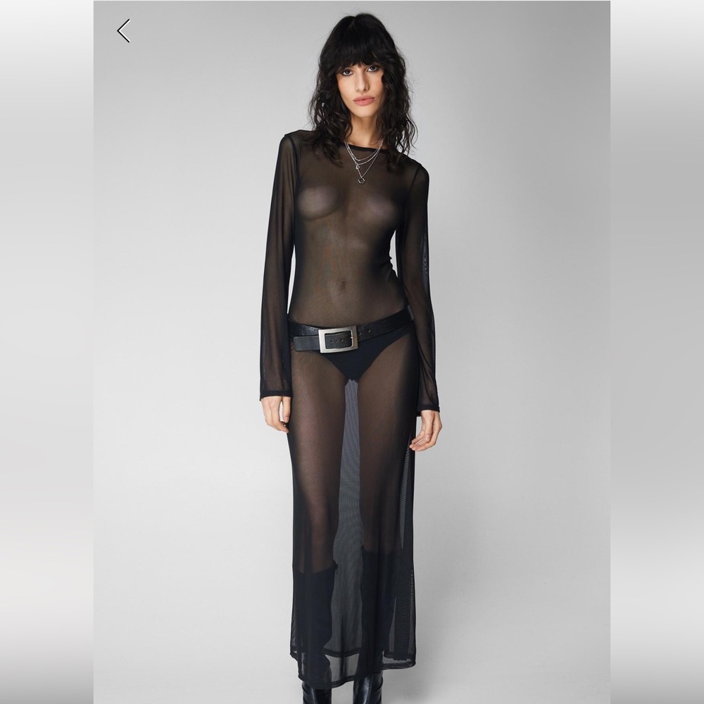Mesh Maxi Long Sleeve Cover-Up